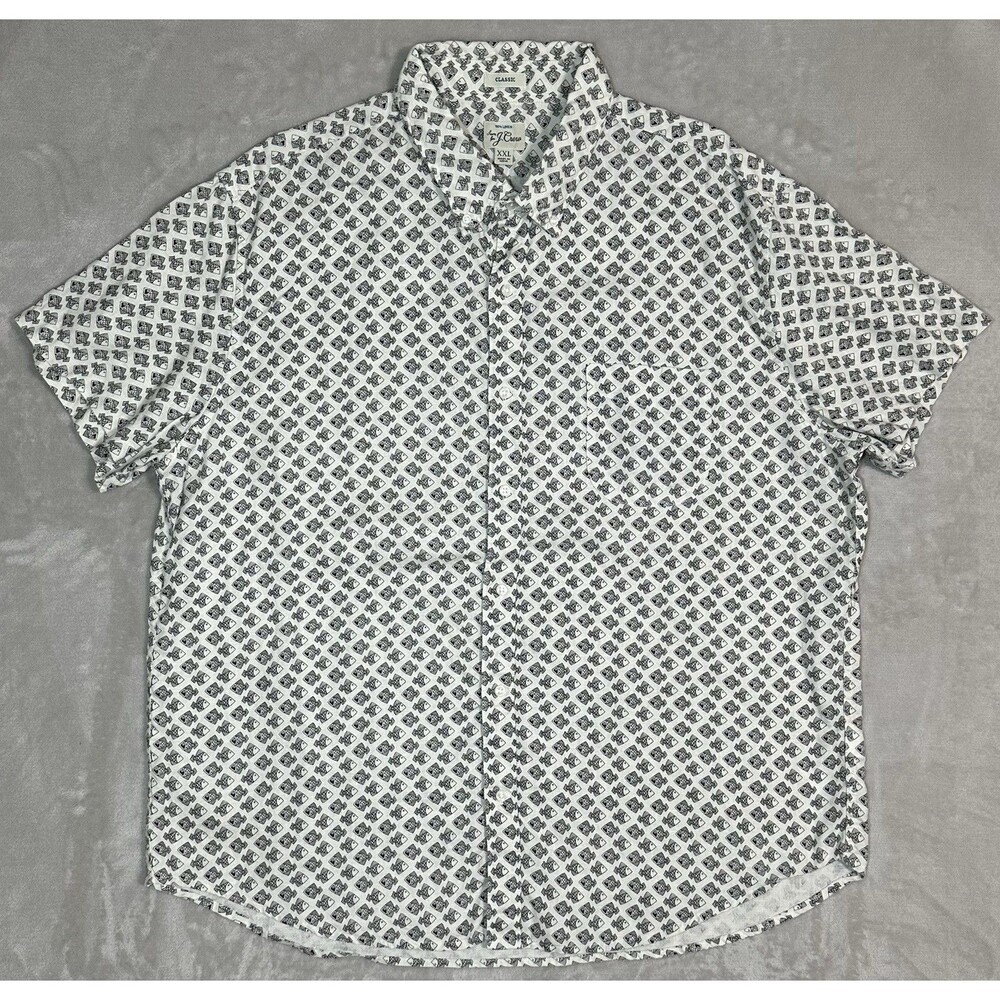 J.Crew Classic 100% Linen Fish Print Short Sleeve Shirt Men's XXL Beige Black